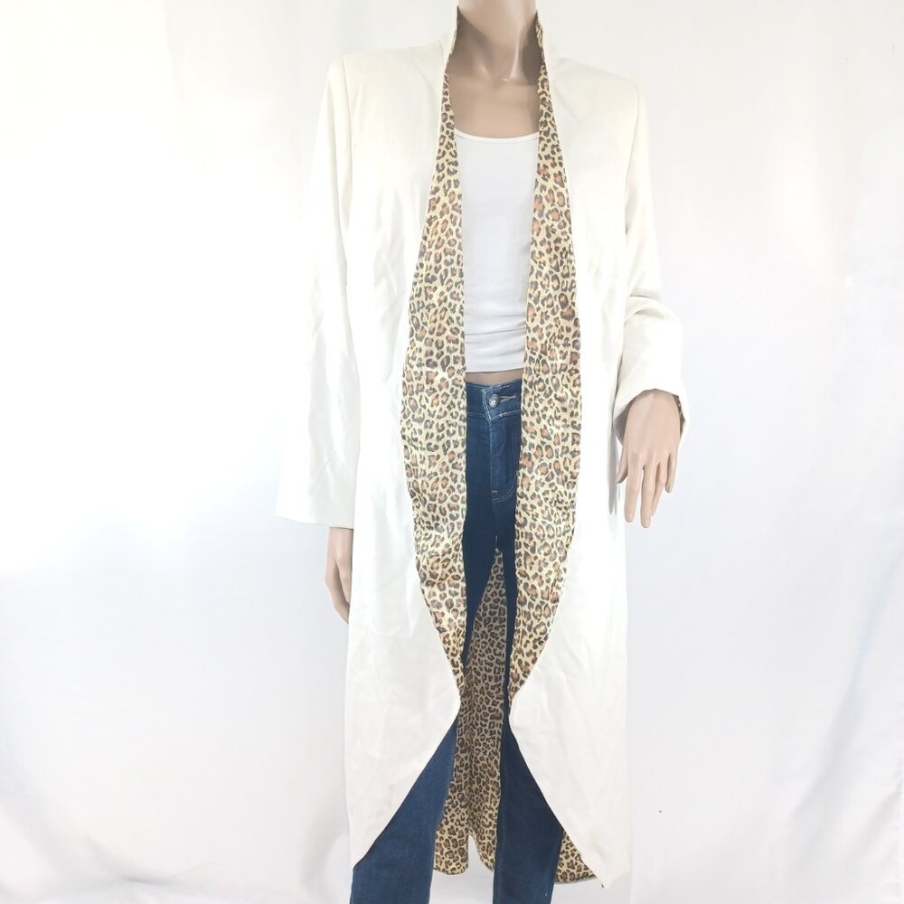 ASHRO Stretch Coat Open Lapel Leopard Lining Maxi Length 20W